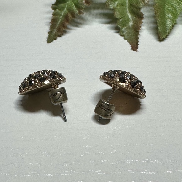 Vintage Post Earrings Gold Toned Round Design With Clear Rhinestones Used q - Picture 2 of 4